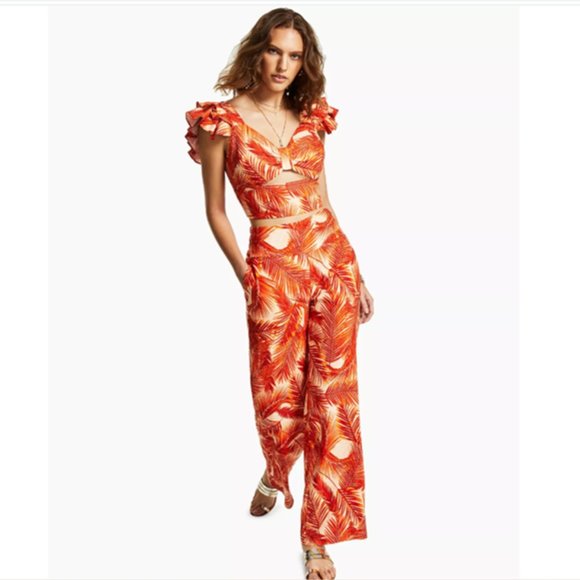 NWT INC International Concepts Orange Tropical Print Pants Size 14P - Picture 5 of 13